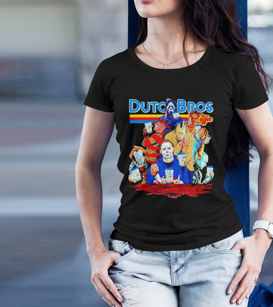Dutch Bros Coffee Horror Movie Characters Halloween T-Shirt