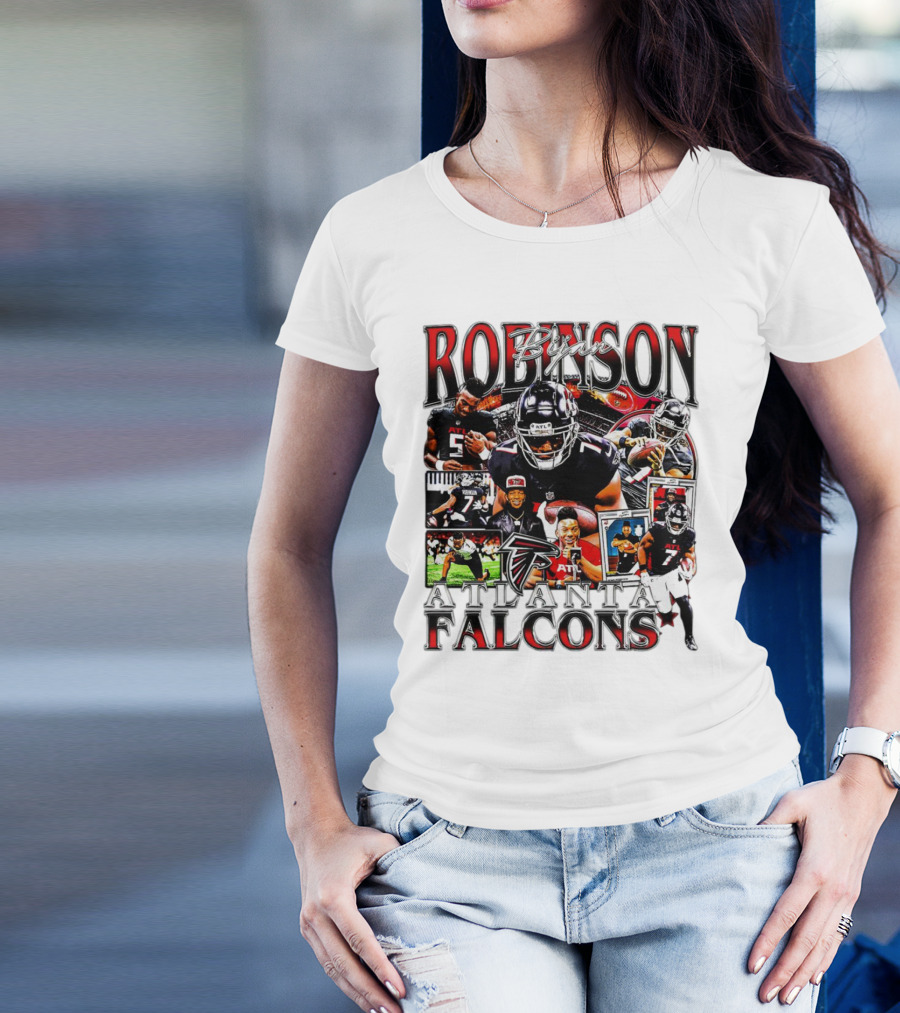 Bijan Robinson Atlanta Falcons Collage With Falcons Logo And Player Images T-Shirt