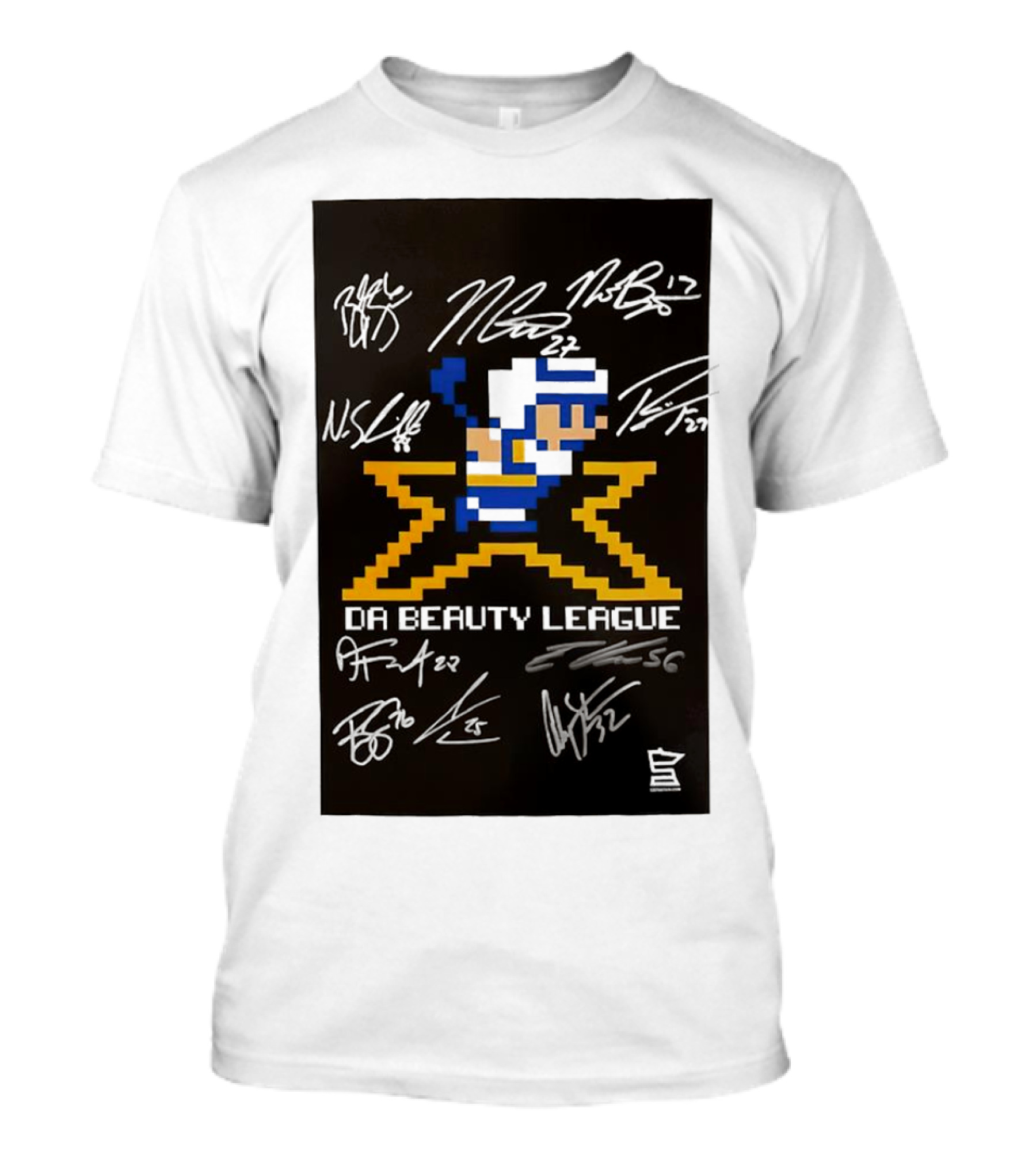 Da Beauty League Pixelated Hockey Player With Signatures T-Shirt