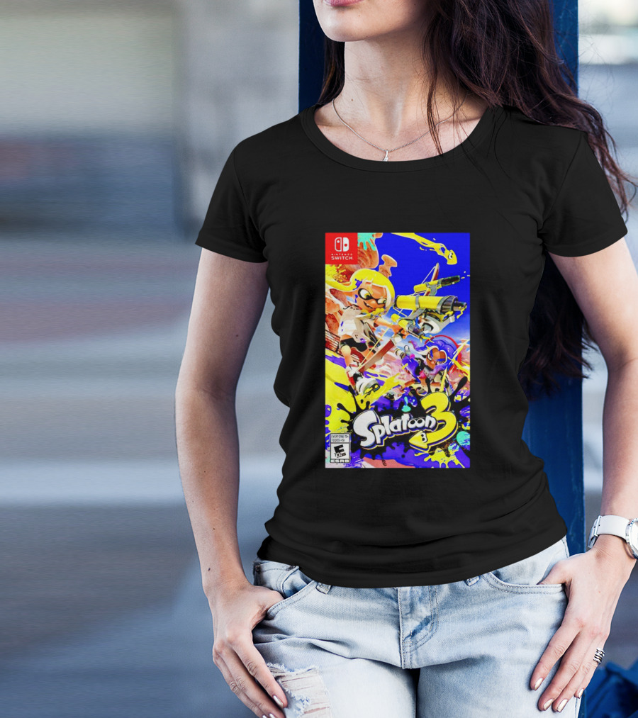 Nintendo Switch Splatoon 3 Box Art Colorful Ink Battle T-Shirt