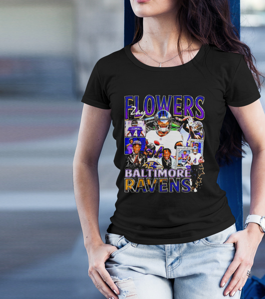 Zay Flowers Baltimore Ravens NFL Football Stars Collage T-Shirt