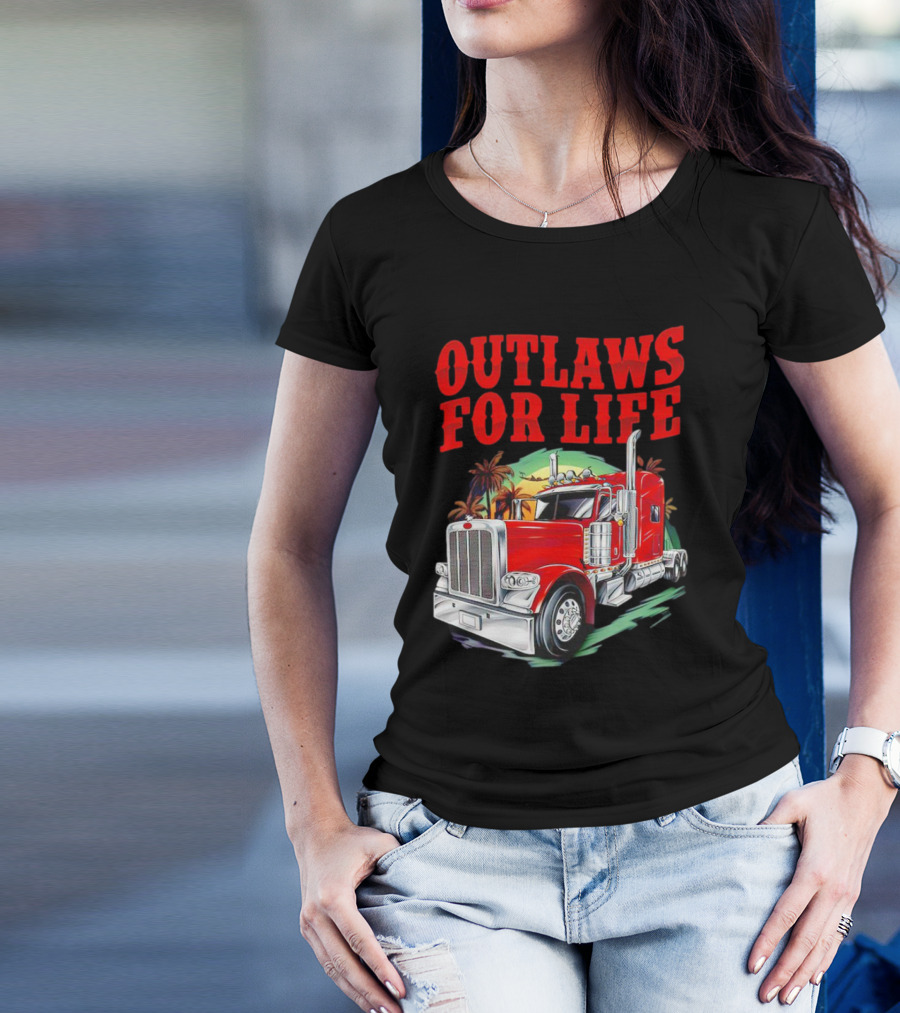 Outlaws For Life Red Truck Palm Trees T-Shirt