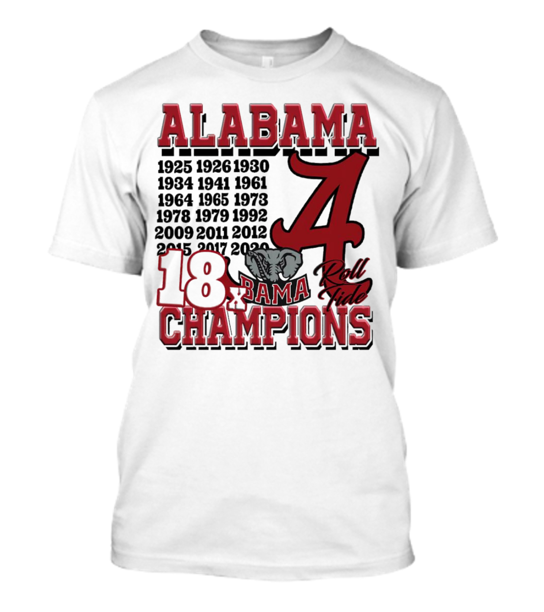 Alabama Crimson Tide Roll Tide 18x Champions Years Elephant T-Shirt