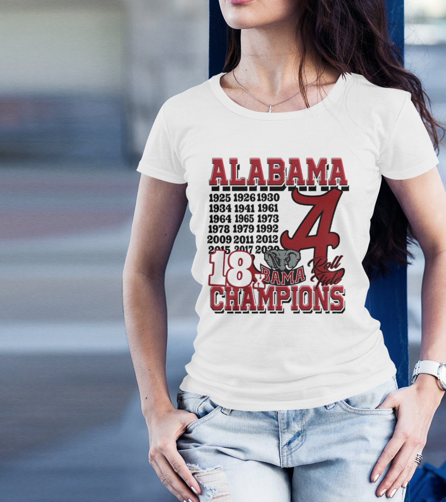 Alabama Crimson Tide Roll Tide 18x Champions Years Elephant T-Shirt