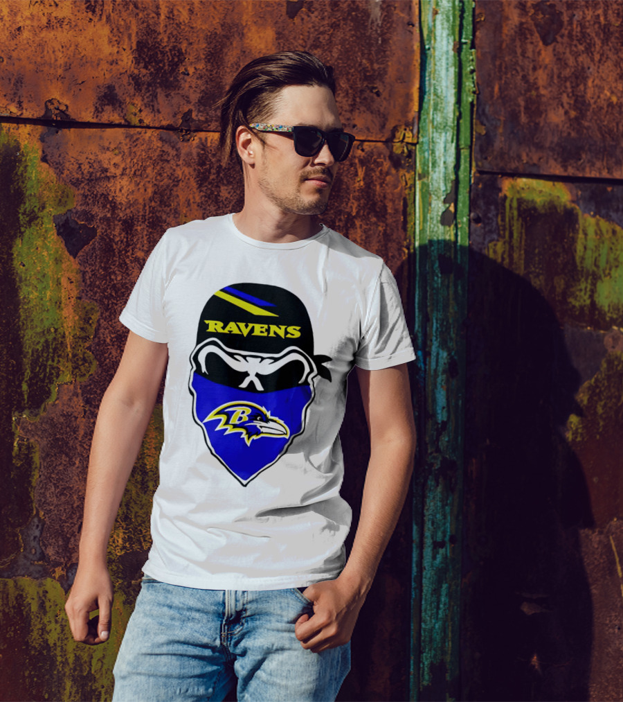 Ravens Skull Bandana Logo Baltimore Ravens T-Shirt
