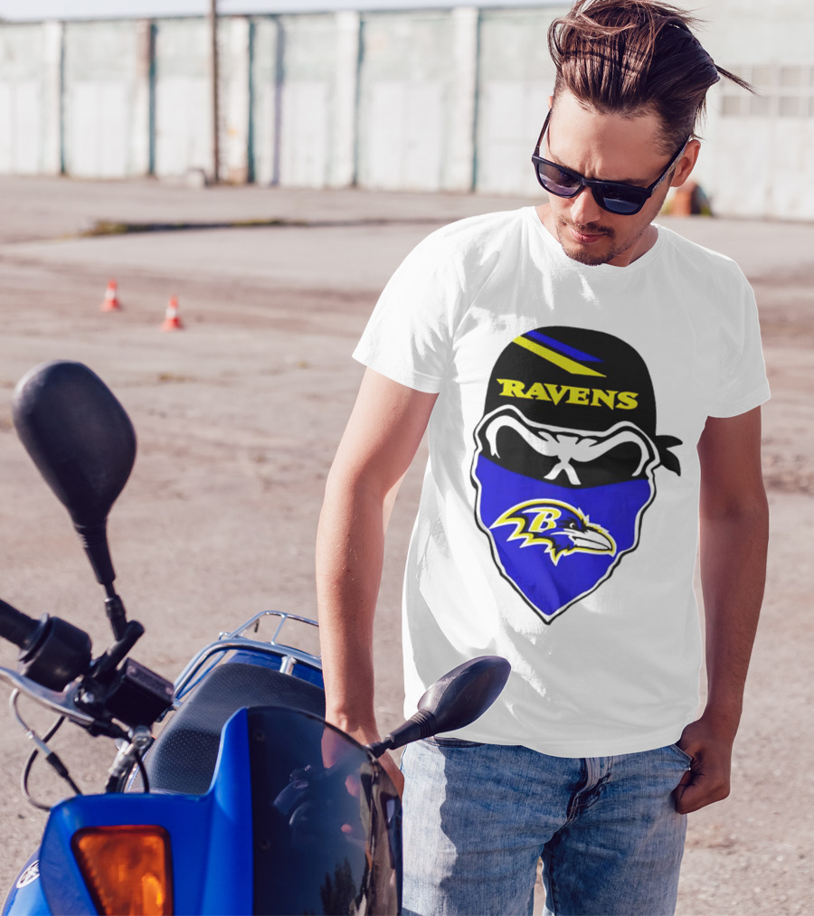 Ravens Skull Bandana Logo Baltimore Ravens T-Shirt