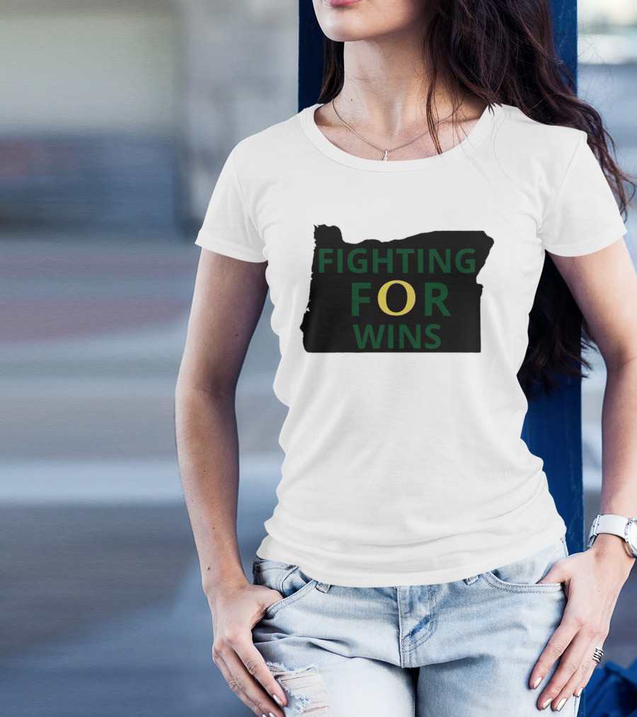 Fighting For Wins Oregon Ducks State Outline T-Shirt