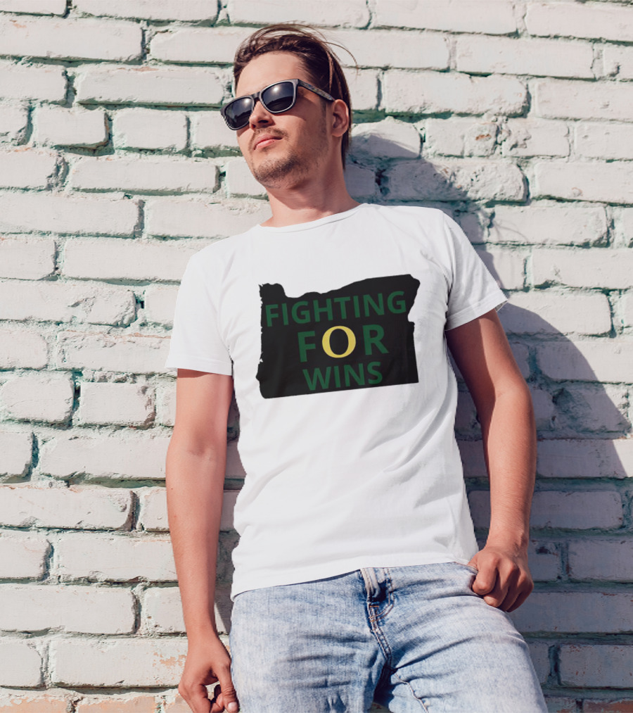 Fighting For Wins Oregon Ducks State Outline T-Shirt