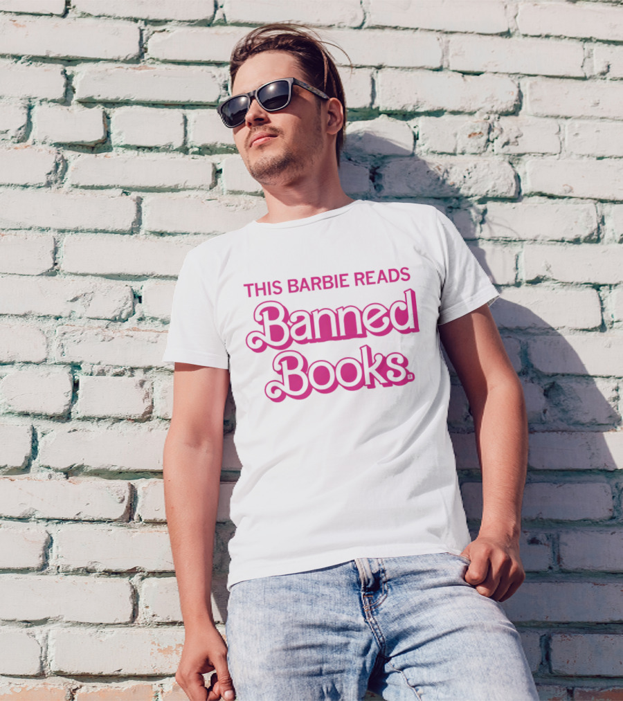 This Barbie Reads Banned Books Bold Pink Retro Typography T-Shirt