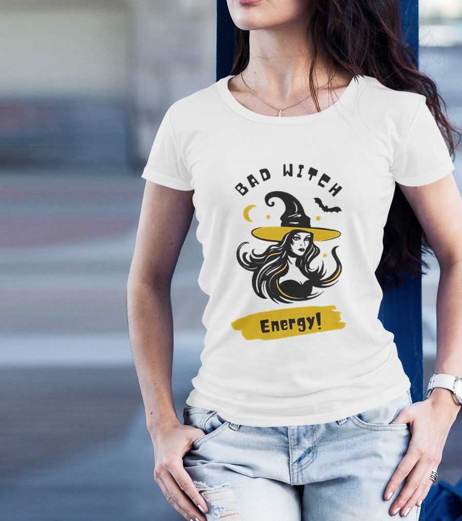 Bad Witch Energy Halloween Moon Bat Hat T-Shirt
