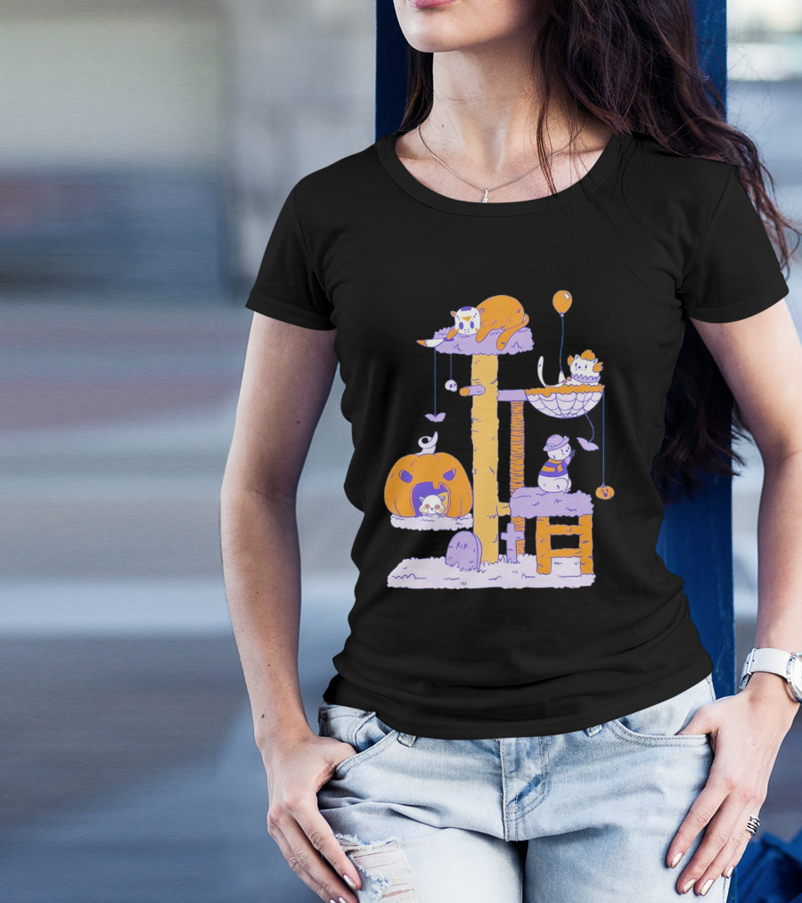 Cat Horror Icons Halloween Pumpkin Creepy Playhouse T-Shirt