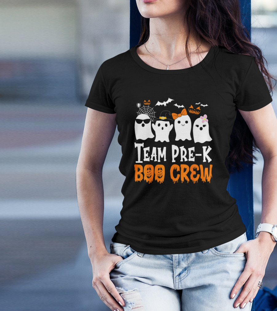 Team Pre-K Boo Crew Halloween Ghosts With Hats And Bows T-Shirt