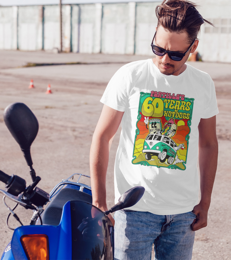 Portillo’s 60 Years Of Hotdogs Relish Relish Road Trip Cartoon Van Adventure T-Shirt