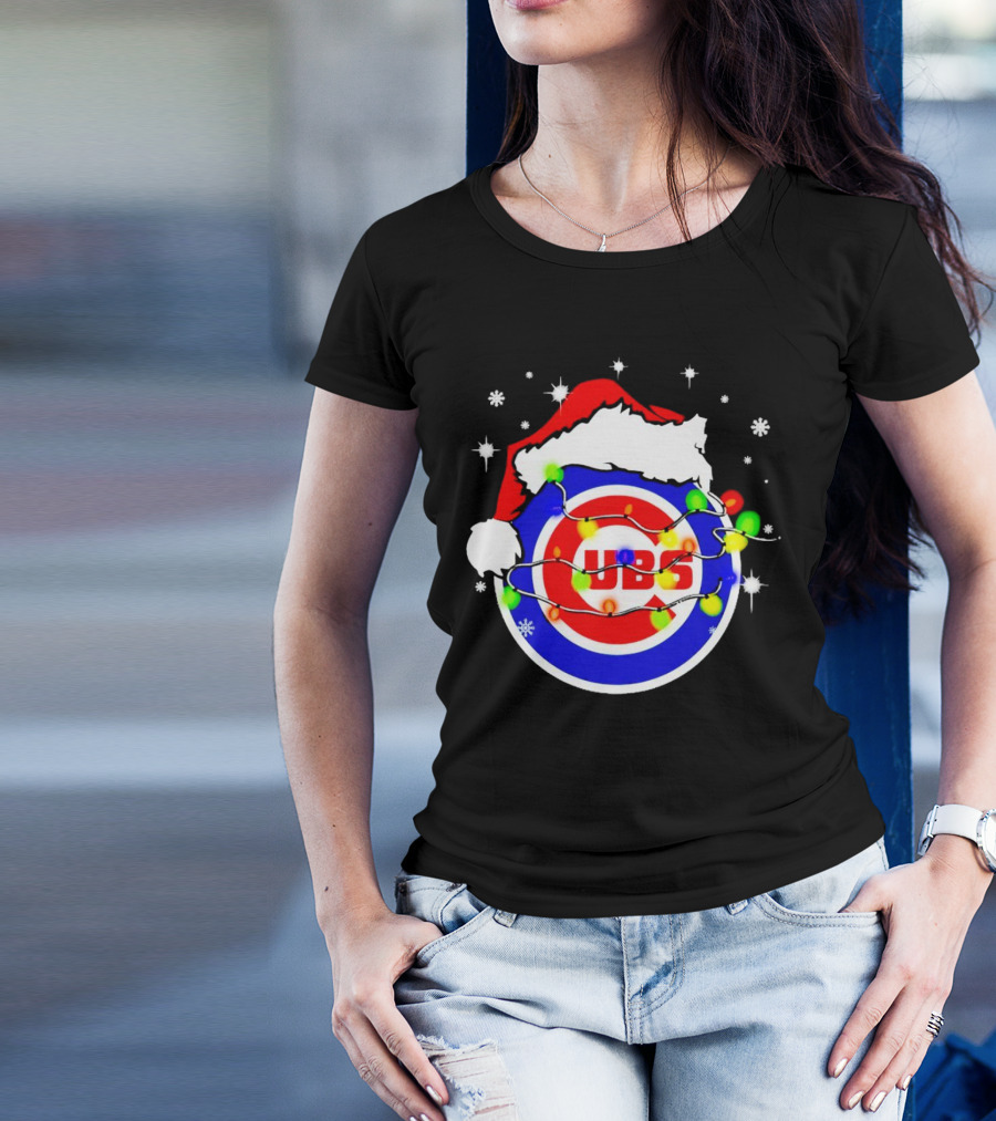 Chicago Cubs Santa Hat Christmas Lights T-Shirt
