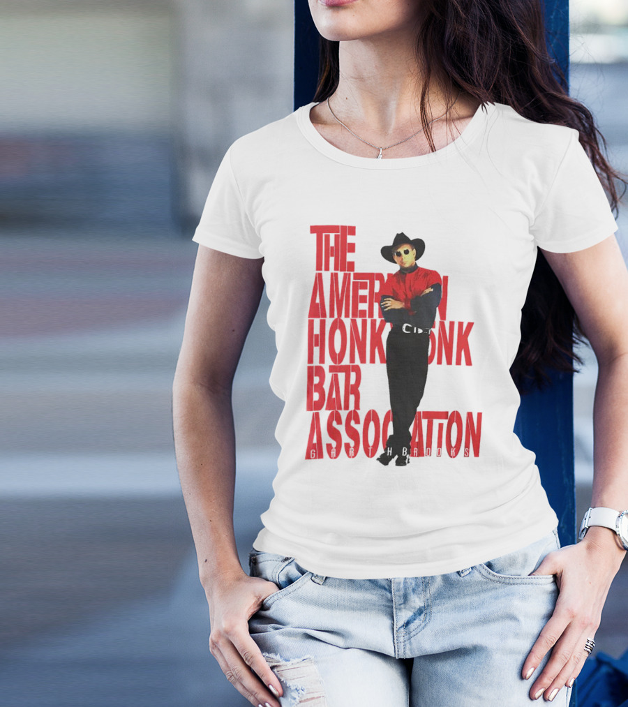 Garth Brooks The American Honky Tonk Bar Association Tour Bold Red Text Cowboy Image T-Shirt