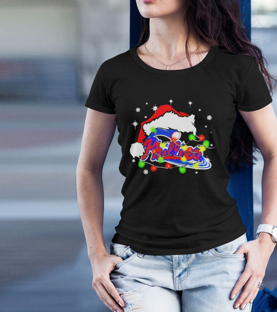 Santa Hat Philadelphia Phillies Christmas Lights T-Shirt