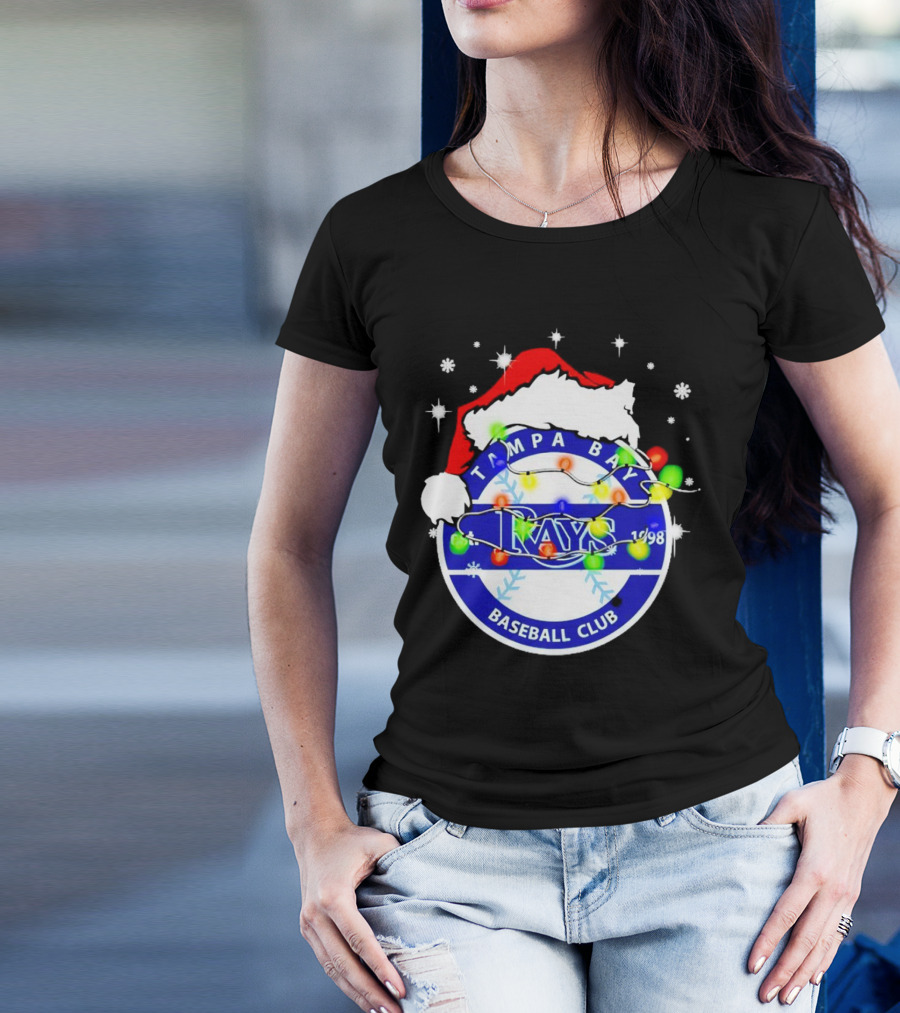 Tampa Bay Rays Baseball Club Santa Hat Christmas Lights T-Shirt