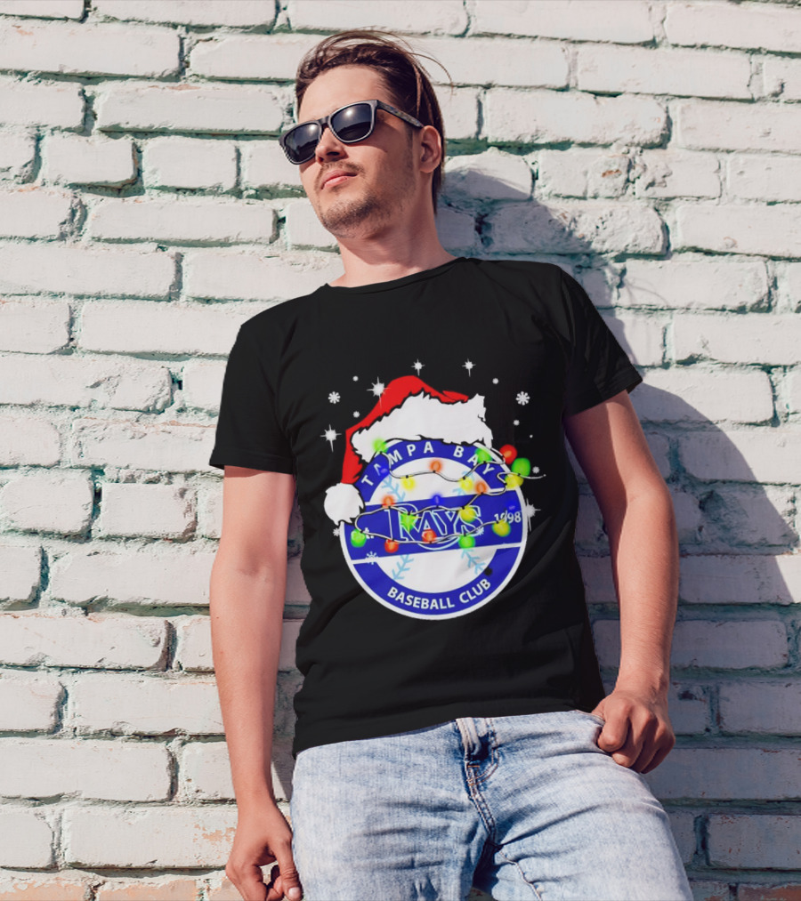 Tampa Bay Rays Baseball Club Santa Hat Christmas Lights T-Shirt