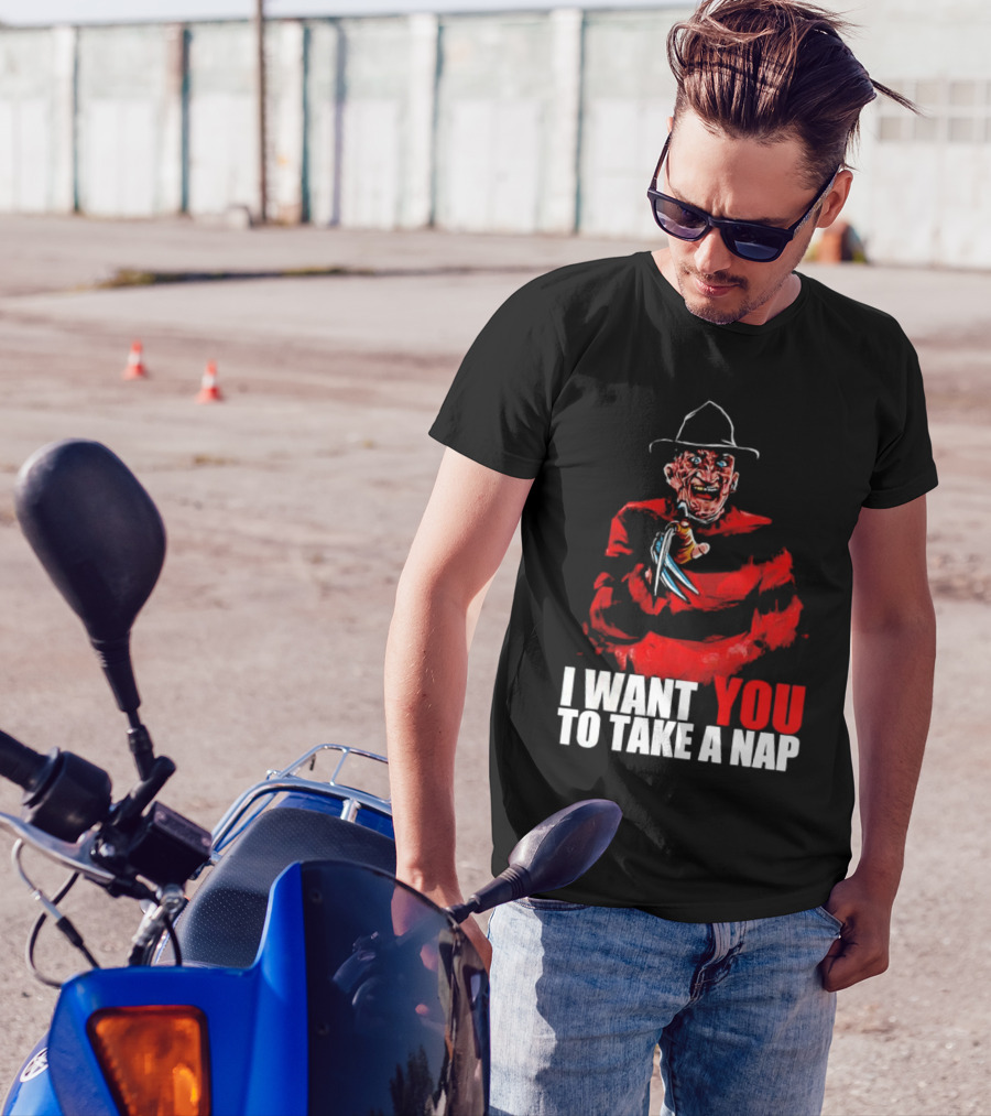 Freddy Krueger I Want You To Take A Nap Iconic Horror Character Visual With Claws T-Shirt