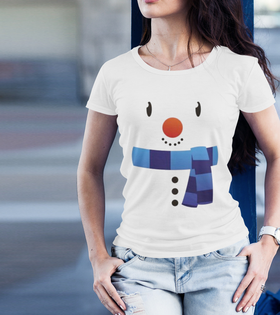 Snowman Suit Christmas Blue Scarf Simple Face T-Shirt