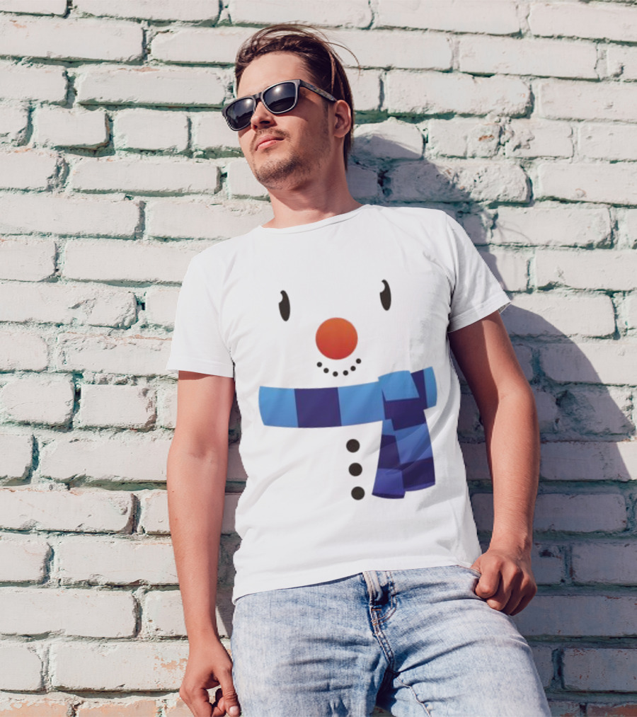 Snowman Suit Christmas Blue Scarf Simple Face T-Shirt