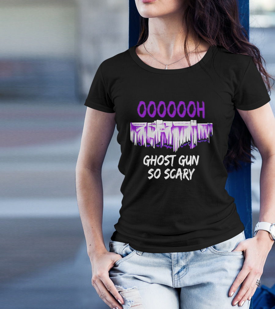 Ooooooh Ghost Gun So Scary Spooky Dripping Letters Halloween T-Shirt