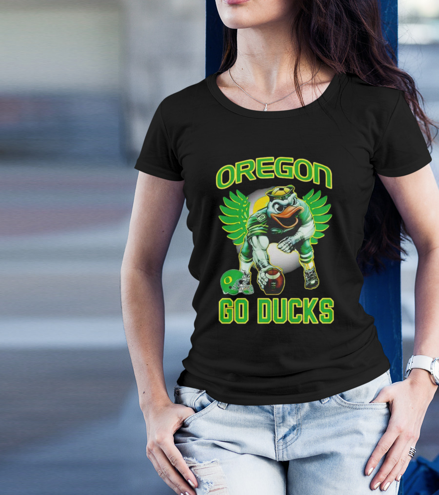 Oregon Ducks Football Go Ducks Mascot With Green Wings And Helmet T-Shirt