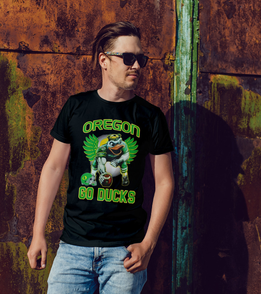 Oregon Ducks Football Go Ducks Mascot With Green Wings And Helmet T-Shirt