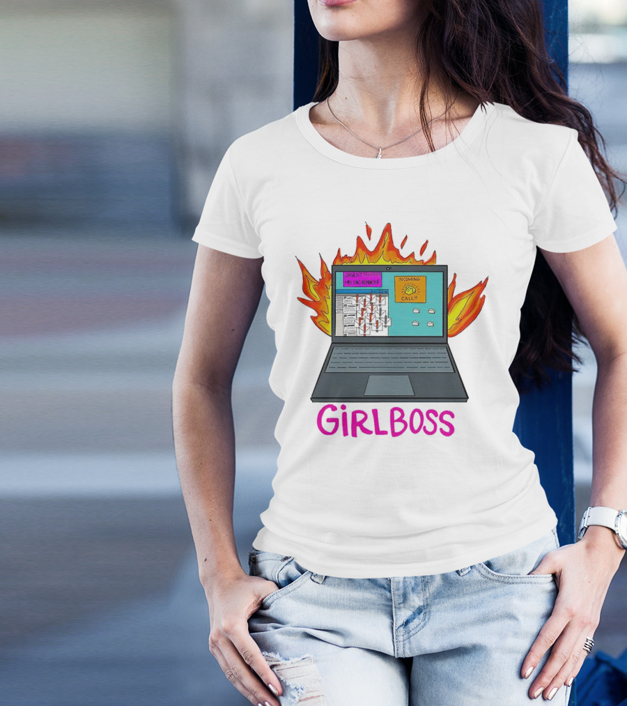 Girlboss Icarus Urgent Reminder Call Laptop On Fire T-Shirt
