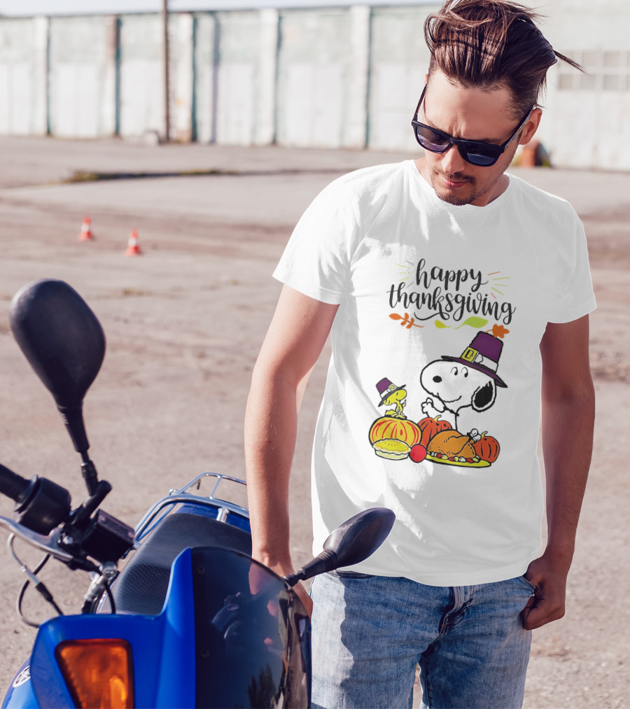 Thanksgiving Snoopy And Woodstock With Pilgrim Hats Feast T-Shirt