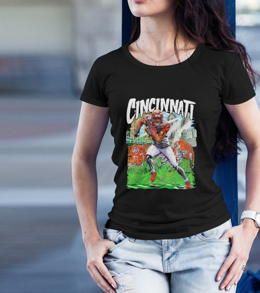 Cincinnati Bengals A.J. Green Cartoon Vintage Tigers Background T-Shirt