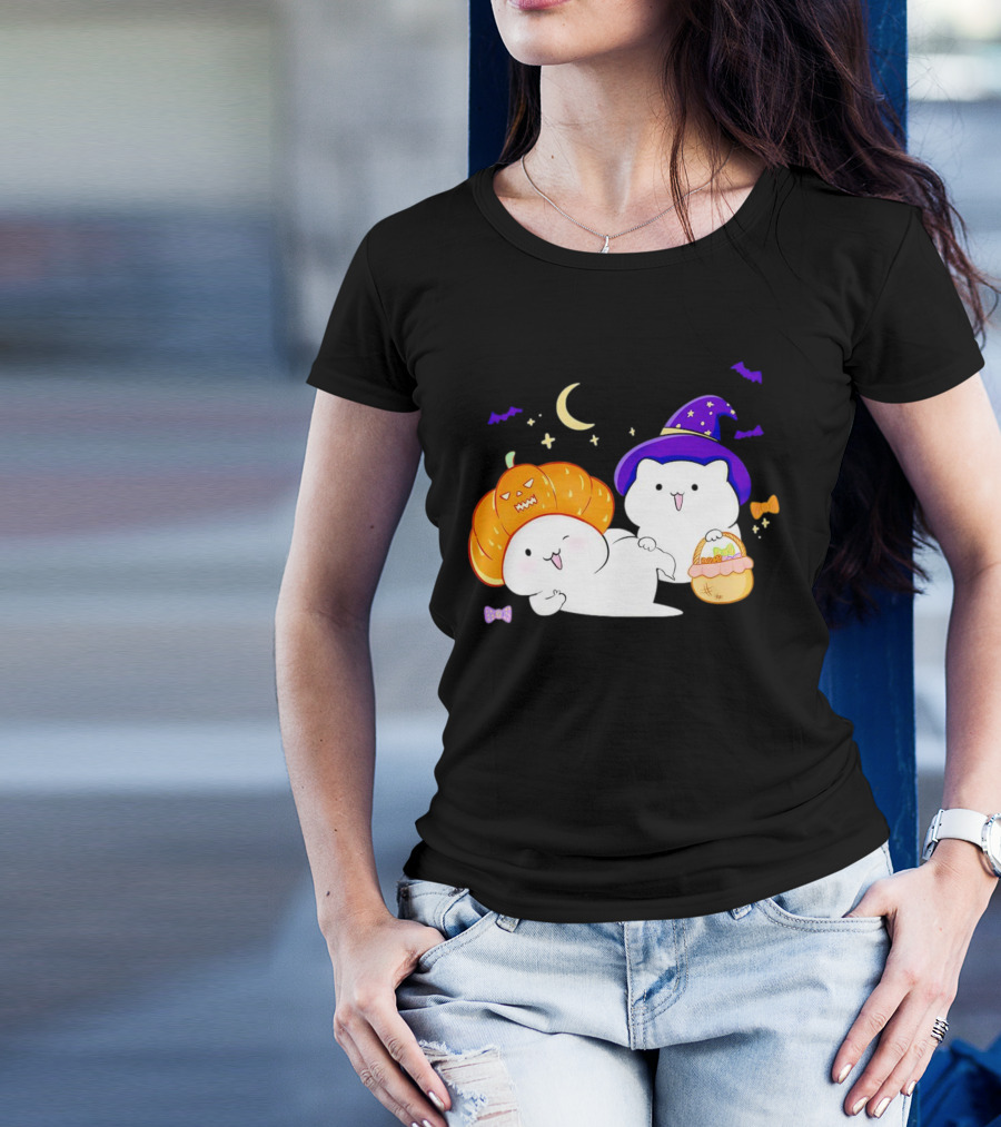 Bongo Cat Meme Halloween Pumpkin Witch Hat Moon Stars Bats T-Shirt