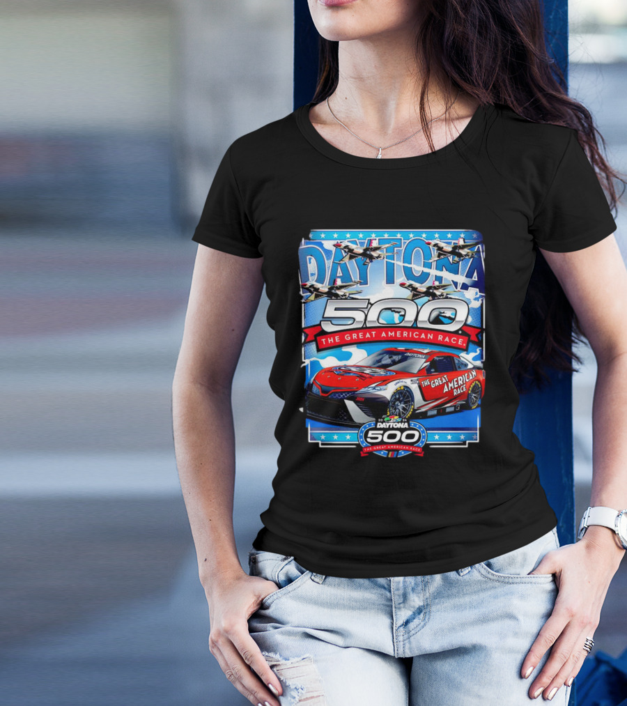 Daytona 500 The Great American Race NASCAR Car With Planes And Stars T-Shirt