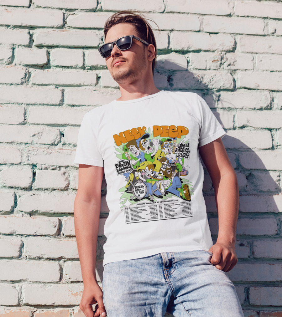 Neck Deep Live In America 2024 With Drain Bearings Higher Power Generic Pop Punk Tour Dates T-Shirt