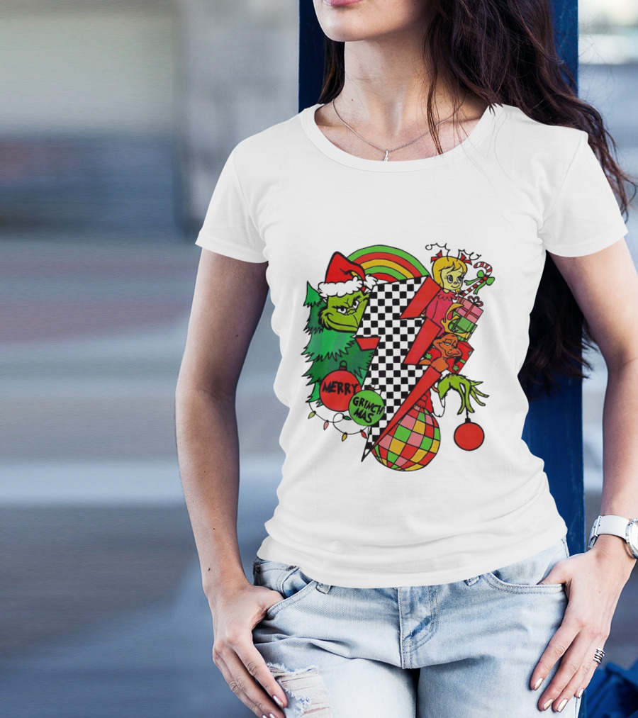 Merry Grinchmas Lightning Bolt Christmas Retro Dr. Seuss T-Shirt