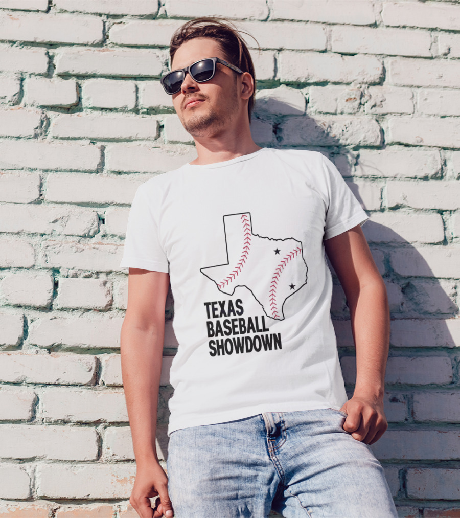 Texas Baseball Showdown Texas Map Stitching Stars T-Shirt