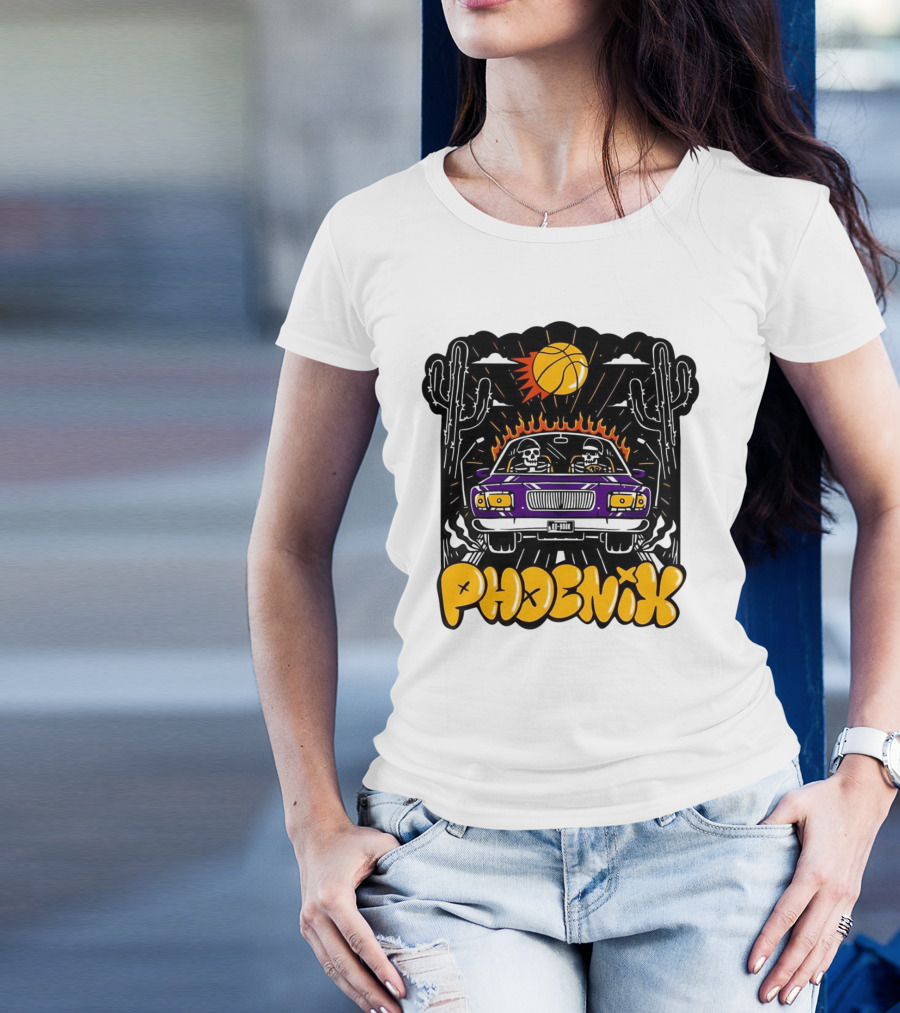 Phoenix Suns Skeletons Driving Under Basketball Sun T-Shirt
