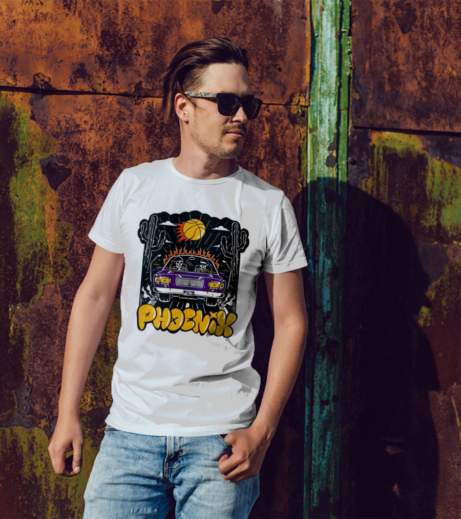 Phoenix Suns Skeletons Driving Under Basketball Sun T-Shirt