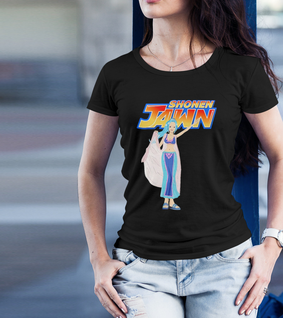 SHONEN JAWN Anime Style Blue-Haired Character With Draped Robe T-Shirt