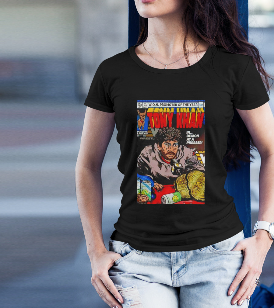 WON Promoter Of The Year Tony Khan Demon At A Presser Featuring Larry Wrestling Championship T-Shirt