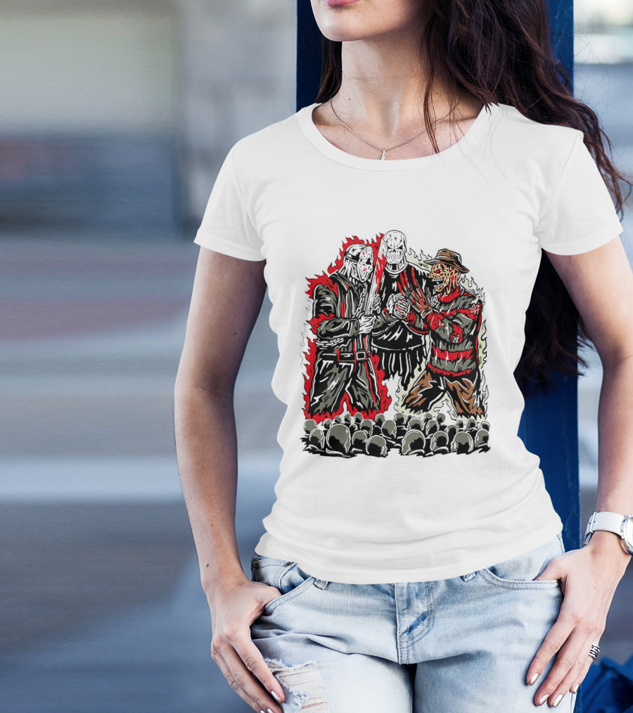 Violent Face Off Horror Movie Characters Freddy Krueger Pyramid Head Crossover T-Shirt