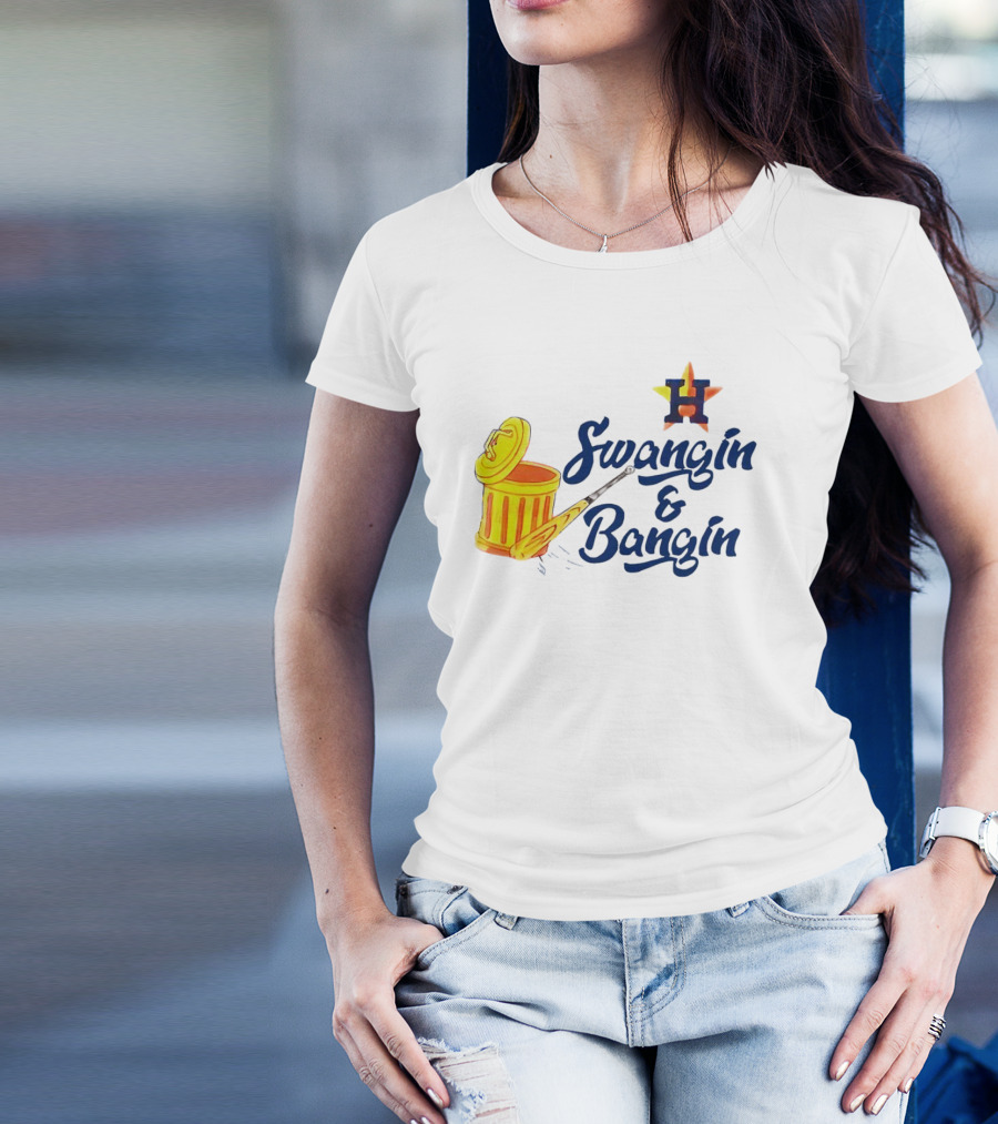 Houston Astros Swangin And Bangin Star H Orange Trash Can Baseball Paddle T-Shirt