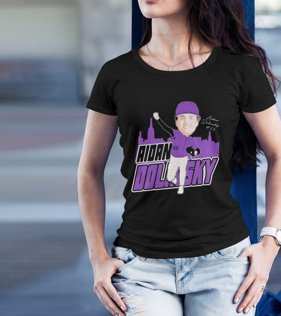 Aidan Dolinsky #55 NYU Baseball Purple City Skyline Signature T-Shirt
