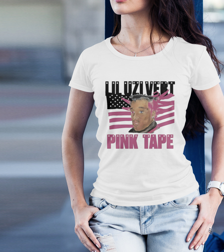 Lil Uzi Vert Pink Tape Black American Flag T-Shirt