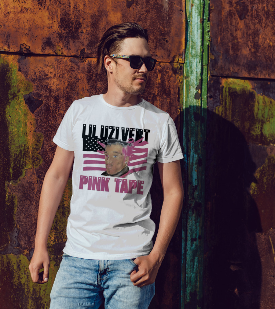 Lil Uzi Vert Pink Tape Black American Flag T-Shirt