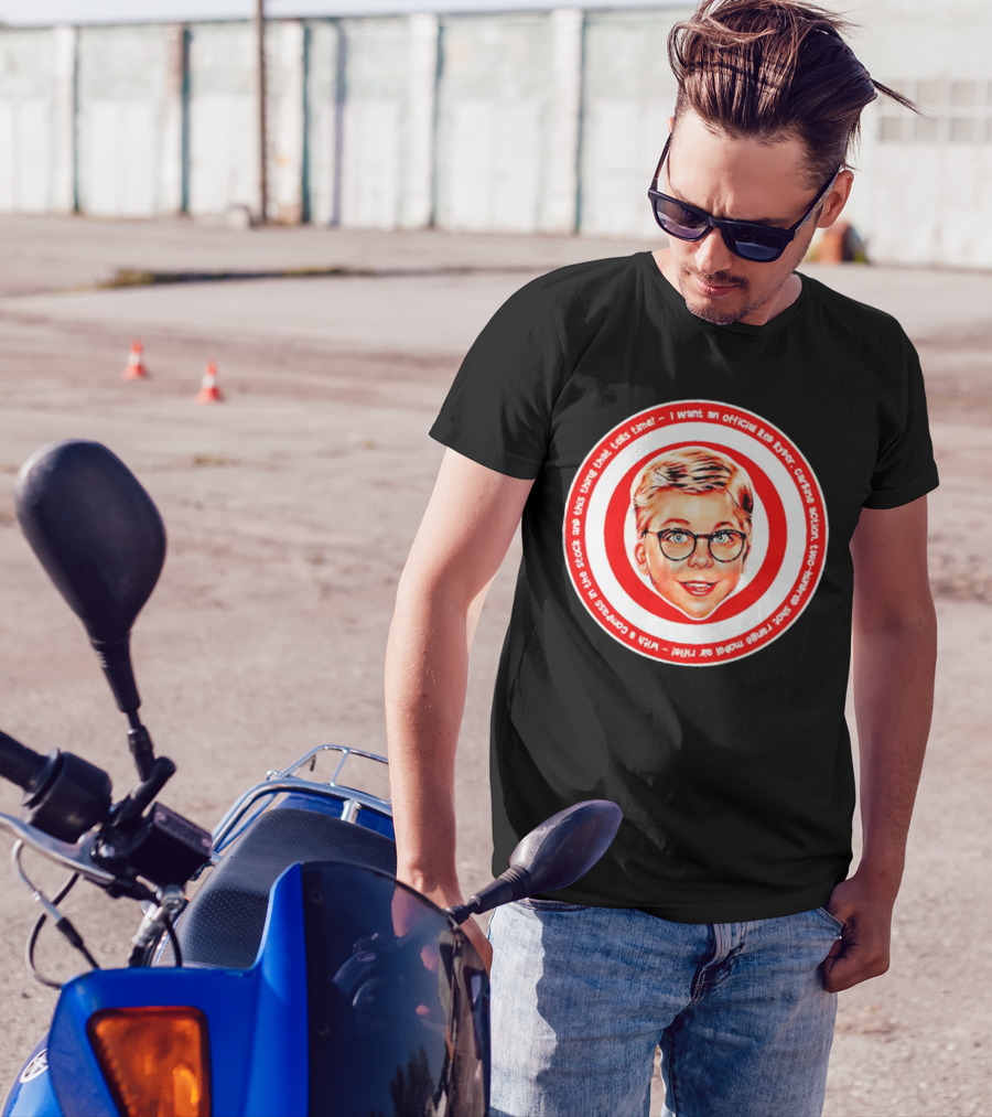 Ralphie Peter Billingsley Christmas Official Red Ryder Carbine Action Two Hundred Shot Range Model Air Rifle Round T-Shirt