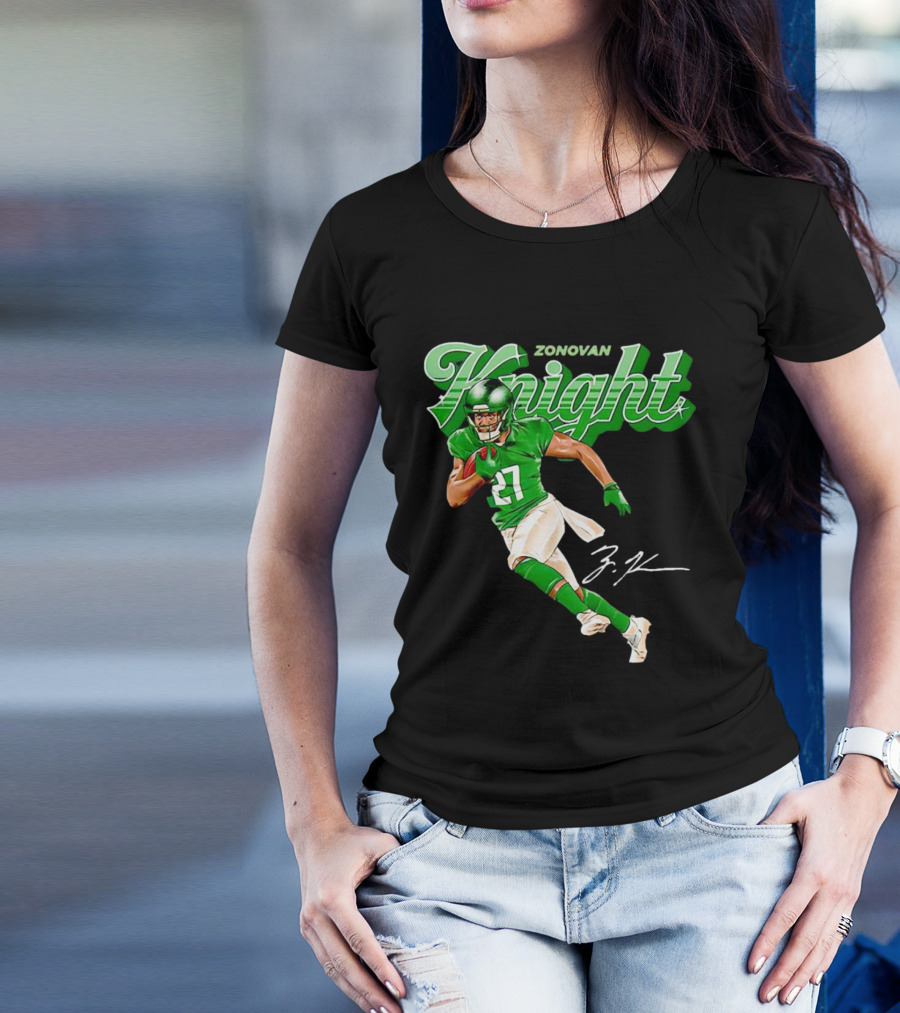 Zonovan Knight New York Jets Vintage Style Green Knight Signature Football T-Shirt