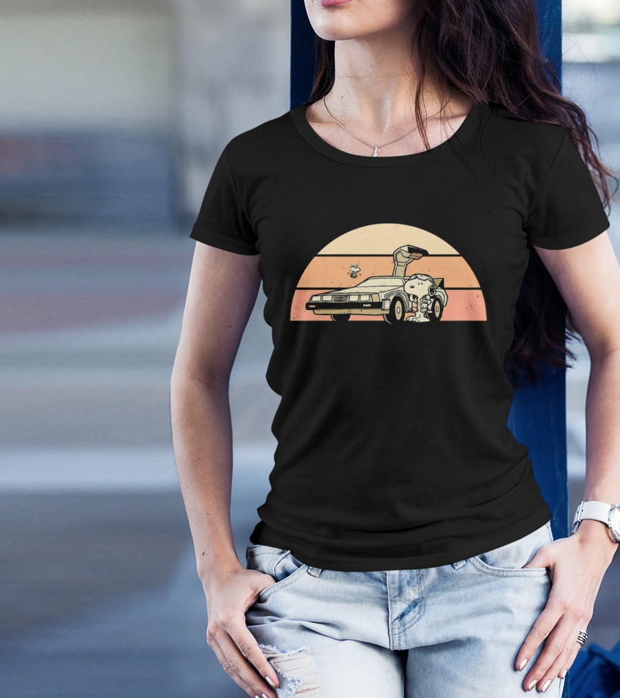 Snoopy Outatime Beagle Vintage DeLorean Adventure Retro Peanuts Woodstock T-Shirt