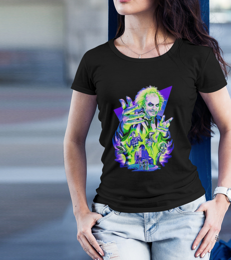 Beetlejuice Specter In Striped Suit Neon Art 80s Horror Movie Icons T-Shirt