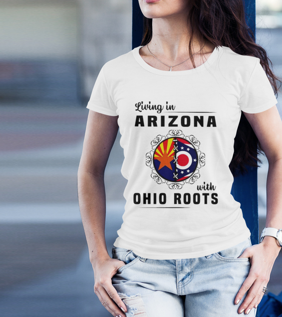 Living In Arizona With Ohio Roots Patchwork Flags T-Shirt